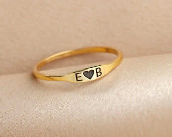 14K Gold Personalized Letters Ring • Custom Stacking Ring • Dainty Initial, Number, Name Rin • Gift for Her•  Gold Engravable Name Band Ring