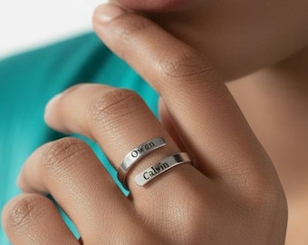 Anillo con nombre doble personalizado, anillo con nombre grabado, anillo ajustable para mejor amigo, anillo delicado con dos nombres, anillo con nombre de pareja, anillo apilable