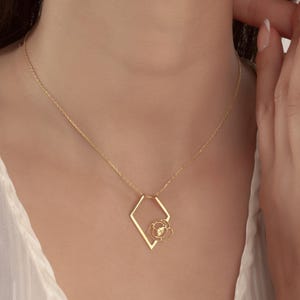 14K Gold Custom Ring Holder Necklace • Personalized Ring Holder Pendant • Birth Flower Ring Keeper Necklace • Engagement Ring Keeper Jewelry image 2