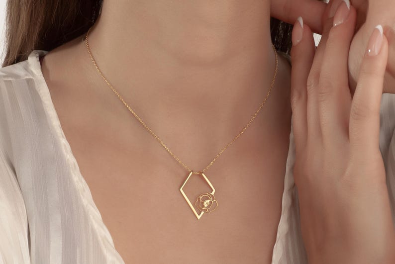 14K Gold Custom Ring Holder Necklace • Personalized Ring Holder Pendant • Birth Flower Ring Keeper Necklace • Engagement Ring Keeper Jewelry image 2