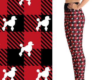 Leggings con diseño de caniche para mujer, leggings de yoga de talla grande, leggings con cuadros escoceses, leggings de cintura alta estampados con bolsillo interior XS-6XL