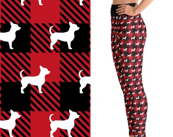 Leggings con diseño de chihuahua para mujer, pantalones de yoga de talla grande, leggings con cuadros escoceses, leggings de cintura alta estampados con bolsillo interior XS-6XL