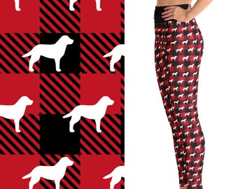 Leggings de Labrador Retriever para mujer, pantalones de yoga con cuadros escoceses, leggings de cintura alta de talla grande XS-6XL con bolsillo