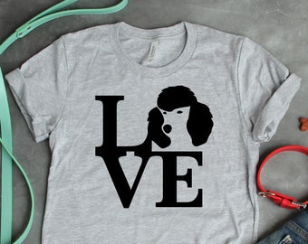 Camiseta unisex con texto "Amor por los caniches", adorable regalo de caniche para amantes de los perros y lindo gráfico de cara de perro para dueños de mascotas caniches