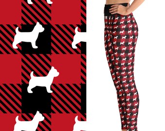 Leggings Yorkshire Terrier para mujer, pantalones de yoga a cuadros estilo búfalo, leggings de cintura alta, tallas XS a 6XL con bolsillo