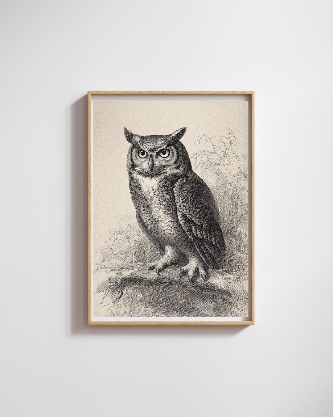 Vintage Owl Illustration Printable &bull; Antique Forest Engraving Art &bull; Rustic Wildlife Wall D
