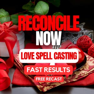 Może przedstawiać: Obraz z tekstem „RECONCILE NOW LOVE SPELL CASTING FAST RESULTS FREE RECAST”. Obraz przedstawia białe pudełko prezentowe z czerwoną wstążką, czerwone kulki dekoracyjne i czerwony obrus.