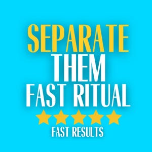 Op de afbeelding: Een helderblauwe afbeelding met de tekst "SEPARATE THEM FAST RITUAL" in geel en wit. Onder de tekst staan vijf gouden sterren en de woorden "FAST RESULTS" in wit.