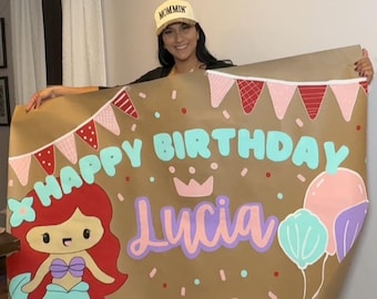 Personalized Mermaid Birthday Banner – Hand-Painted Under the Sea Party Decor