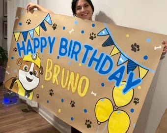 Hand-Painted Paw Patrol Birthday Banner | Custom Name Sign