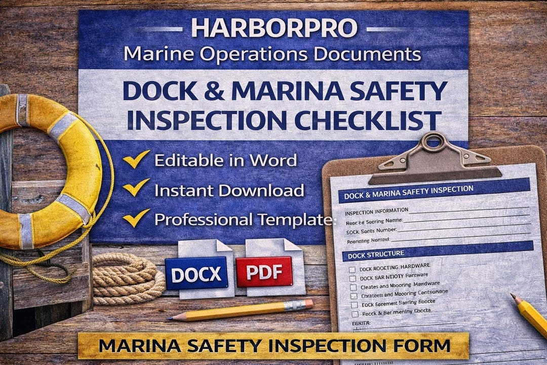 Dock Marina Safety Inspection Checklist | Harbor Master Form (editable ...