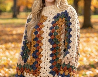 Patron de cardigan au crochet hexagonal PDF | Pull Hexi à rayures colorées | Cardigan oversize au crochet | Téléchargement numérique XS-5XL