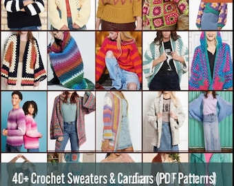 Más de 40 patrones de cárdigans y suéteres de crochet en PDF: descarga instantánea. Fáciles, gruesos, de gran tamaño, para principiantes y avanzados.