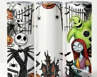 Upiorny szkicowy kubek do pakowania 20 uncji, sublimacja, gotycka para szkieletów na Halloween w formacie PNG, możliwość personalizacji miejsca na imię, projekt do pobrania w wersji cyfrowej