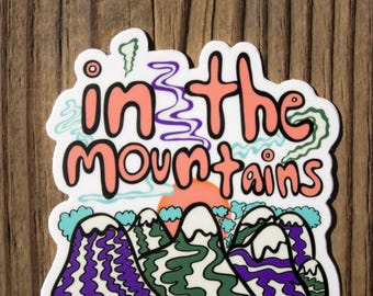 Groovy Retro Mountain Sticker, Colorful Hiking Decal, Outdoor Vinyl Art (3")