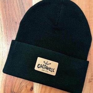 Cactus Leather Patch Beanie, Acrylic Knit Hat, Western Winter Ski Gift