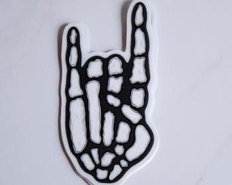 Skeleton Rock On Hand Sticker, Emo Goth Vinyl Aufkleber (7,5 cm)