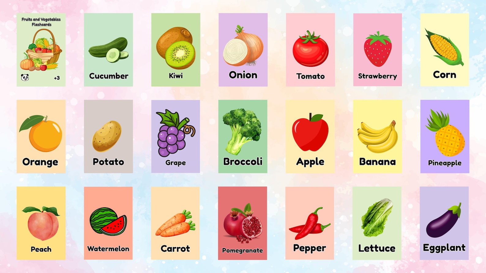 Fruits and Vegetables Flashcards for Kids | Healthy Food Learning Set ...
