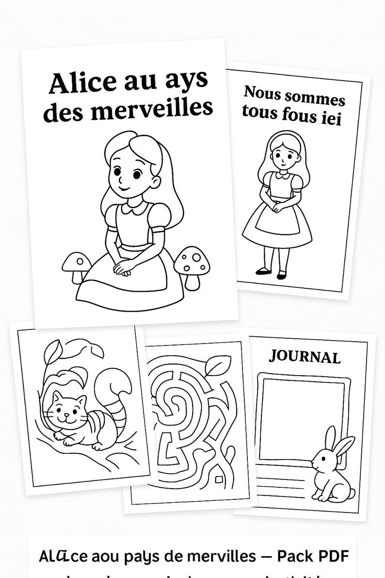 Alice in Wonderland Coloring Book PDF, 30 Pages to Print, Wonderland ...