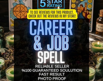 May include: An advertisement for a career and job spell. The image features tarot cards, lit candles, and the text "CAREER & JOB SPELL." Additional text includes "RELIABLE SELLER," "FAST RESULT," and "PHOTO PROOF."
