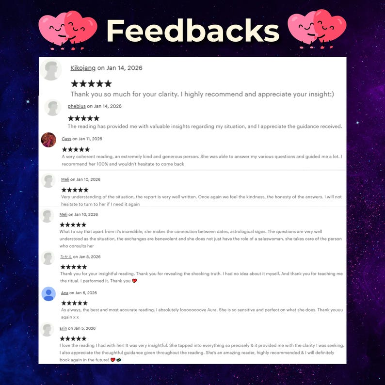 Infographic titled 'Why Choose Me?' highlighting the benefits of choosing Medium Aura. Features: 17+ years of spiritual experience, highly accurate and honest insights, a compassionate safe space for clients, and trust from repeat customers. Mistic galaxy background.