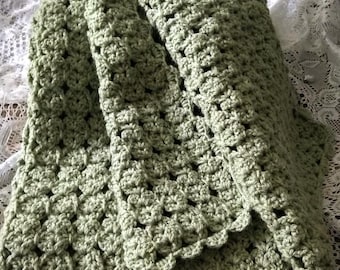Light Sage Crocheted Elegant Lace Throw - Chair Throw/Crochet Afghan/Farmhouse Blanket/Couch Throw