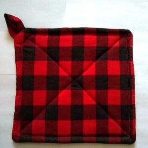 Black and Red Buffalo Check Farmhouse Potholder with Hanging Loop - Gifts Under 5