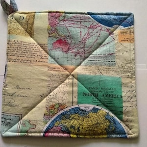 World Map Potholder or Hot Pad with Hanging Loop - Traveler's Gift