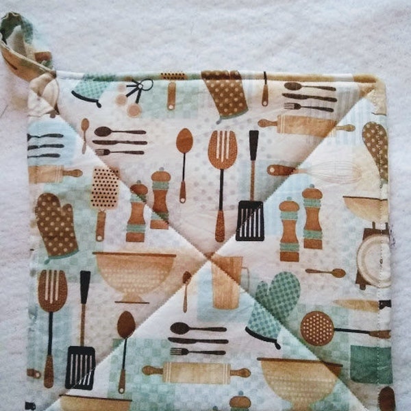 Kitchen Utensil Potholder or Hot Pad with Hanging Loop