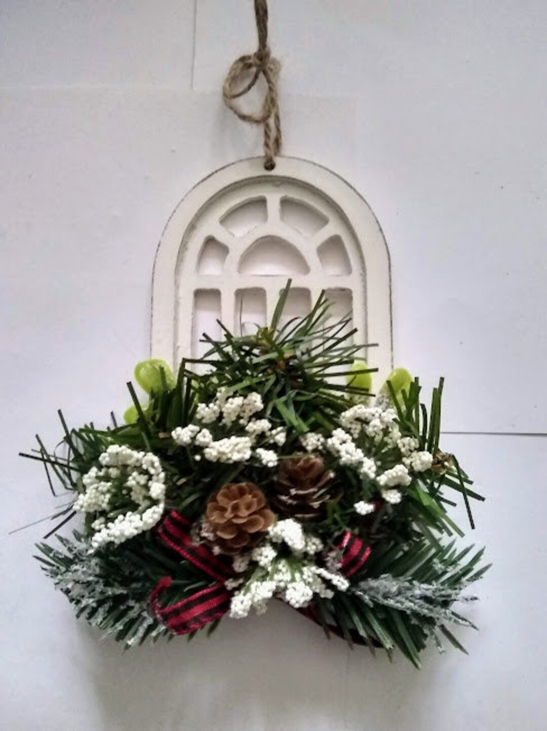 Rustic Wood Window Frame Floral Ornament Christmas Ornament, Window