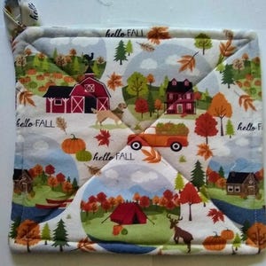 Fall Scenic Potholder: Handmade Cotton Autumn Decor with Hanging Loop