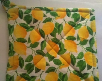 Leaves and Lemon Potholder with Hanging Loop - Kitchen Fruit Decor, Gifts Under 5