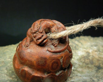 Antique Netsuke Ojime Bamboo Rattle Katabori Dragon Amulet Talisman izida