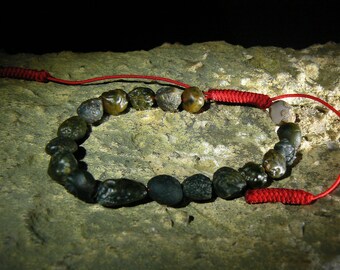 Rare Small Gobi Desert Agate Beads Talisman Bracelet, Red Snake Knot, izida