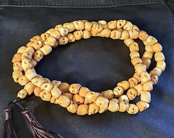 Vintage Mund Mala, Skull Japa Mala 108 + Guru Bead, Good Health Wealth Wisdom Destroying Demons, izida