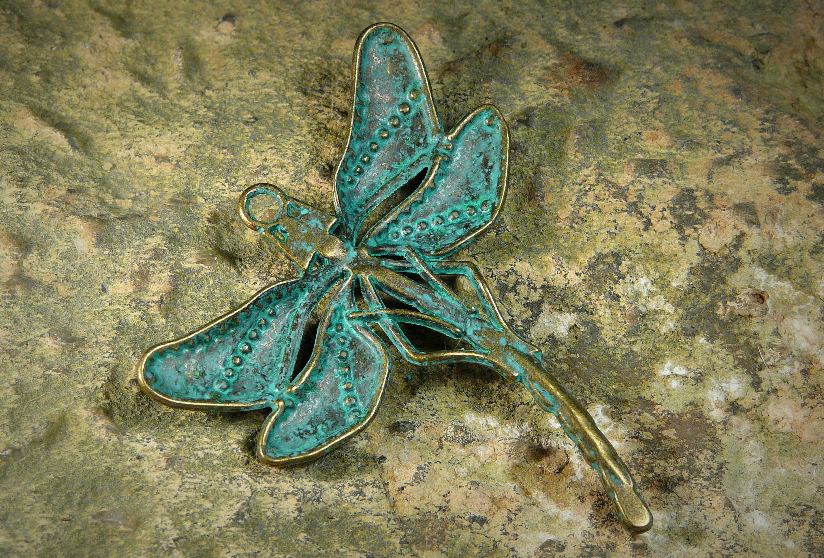 Antiqued Merlins Gold Dragonfly Pendant Symbol of Rebirth Personal