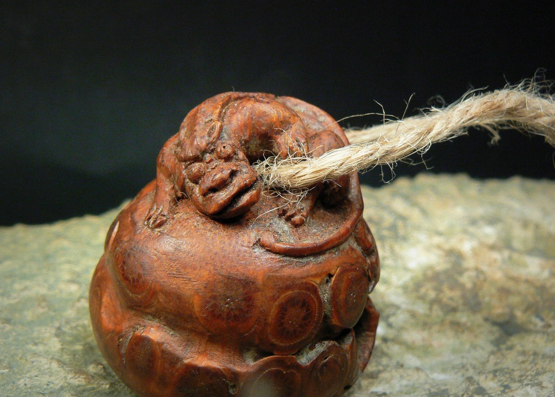 Dragon Bone Rattle Antique Netsuke Ojime Bamboo Rattle Katabori Dragon Amulet Talisman ...