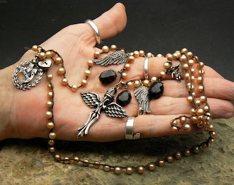 Antique Akoya Pearls Sterling Long Necklace Rosary, Heirloom, izida