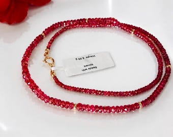Natural Red Spinel Solid Gold Necklace, 43 carat, Certified, by izida