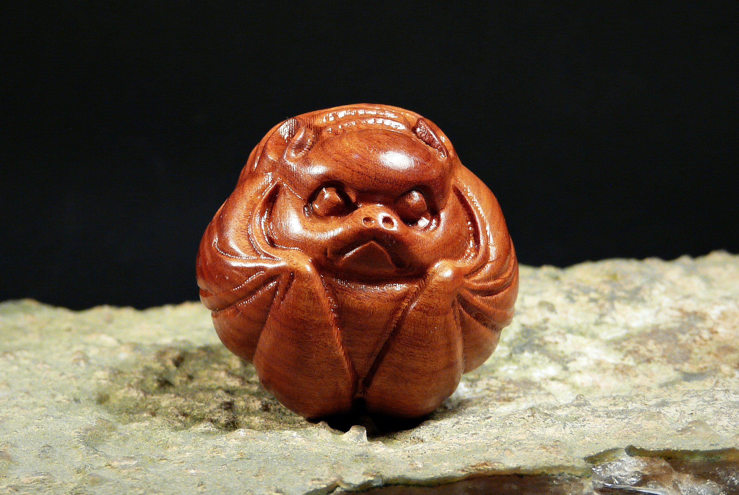 Bat Sphere Netsuke Statue, Wish Fulfillment Talisman, Red Sandalwood ...