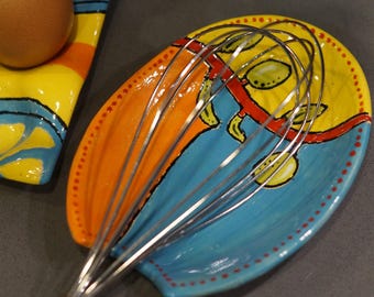Handmade Ceramic Spoon Rest with Olives | Stoneware | Colorful Kitchenware | Pop-art Kitchen Decor