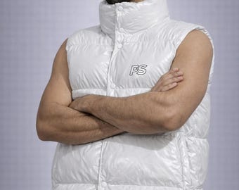 White Glossy Nylon Sleeveless Puffer Vest
