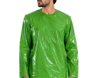 Men’s Shiny Dark Green Nylon T-Shirt Glossy Lightweight Fashion