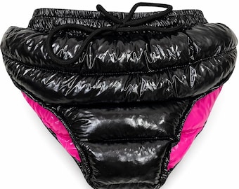 High Waist Brief Style Shorts with Red Lining & Drawstring