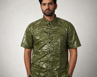 Glossy Short Sleeve Button-Down Casual Fashion Shirt