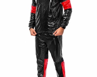Men’s Shiny Nylon Pro Hooded Tracksuit Set Jacket & Jogger Pants