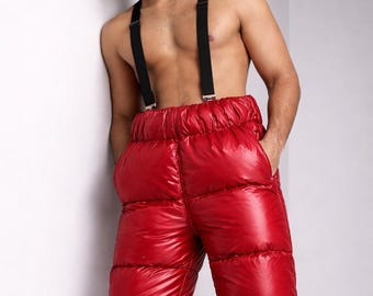 Men’s Red Shiny Nylon Cargo Track Pants
