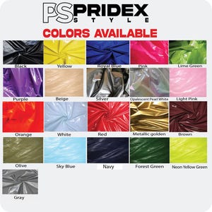 K&ouml;nnte beinhalten: Eine Farbkarte f&uuml;r PS PRIDEX STYLE mit einundzwanzig Stoffmustern aus gl&auml;nzendem, reflektierendem Material in Schwarz, Gelb, K&ouml;nigsblau, Pink, Limettengr&uuml;n, Lila, Beige, Silber, opaleszentem Perlwei&szlig;, Hellrosa, Orange, Wei&szlig;, Rot, Metallic-Gold, Braun, Oliv, Himmelblau, Marineblau, Waldgr&uuml;n, Neongelbgr&uuml;n und Grau.