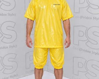 Gelbes glänzendes Nylon Zweiteiler-Set