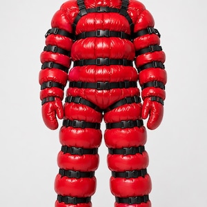 Röd täckt jumpsuit med svarta spännen för män
